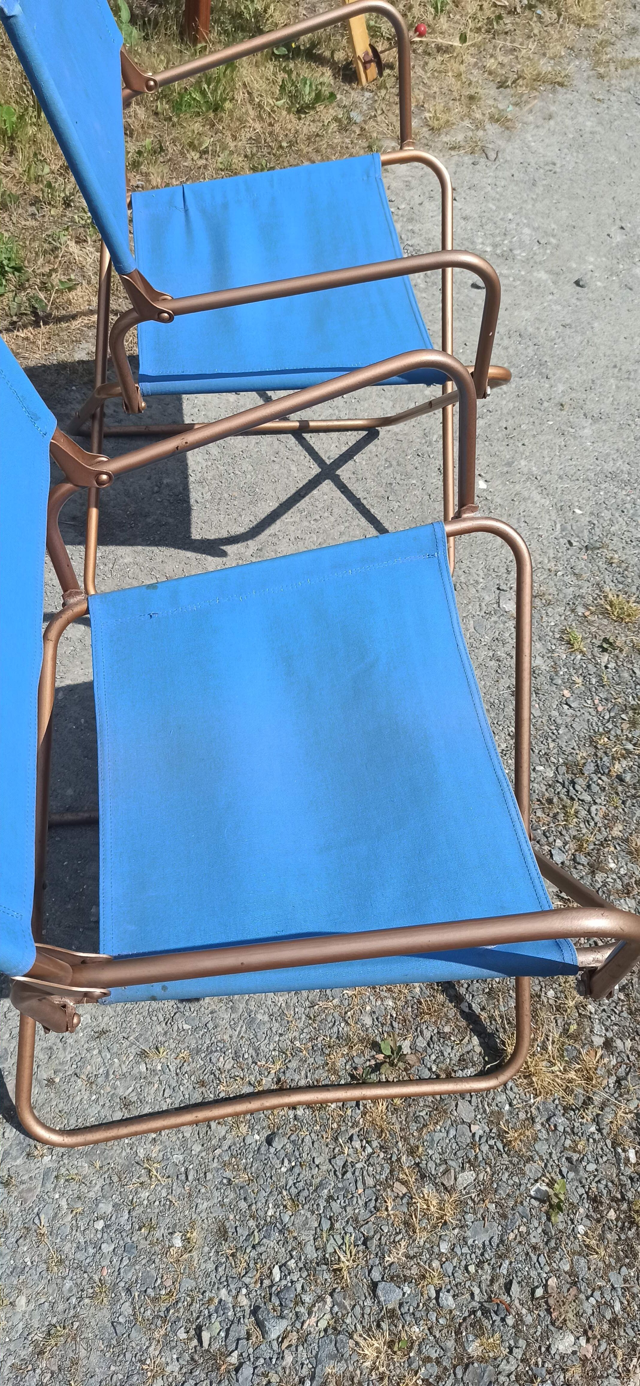Paire de fauteuils chaises lafuma chantazur toile bleu