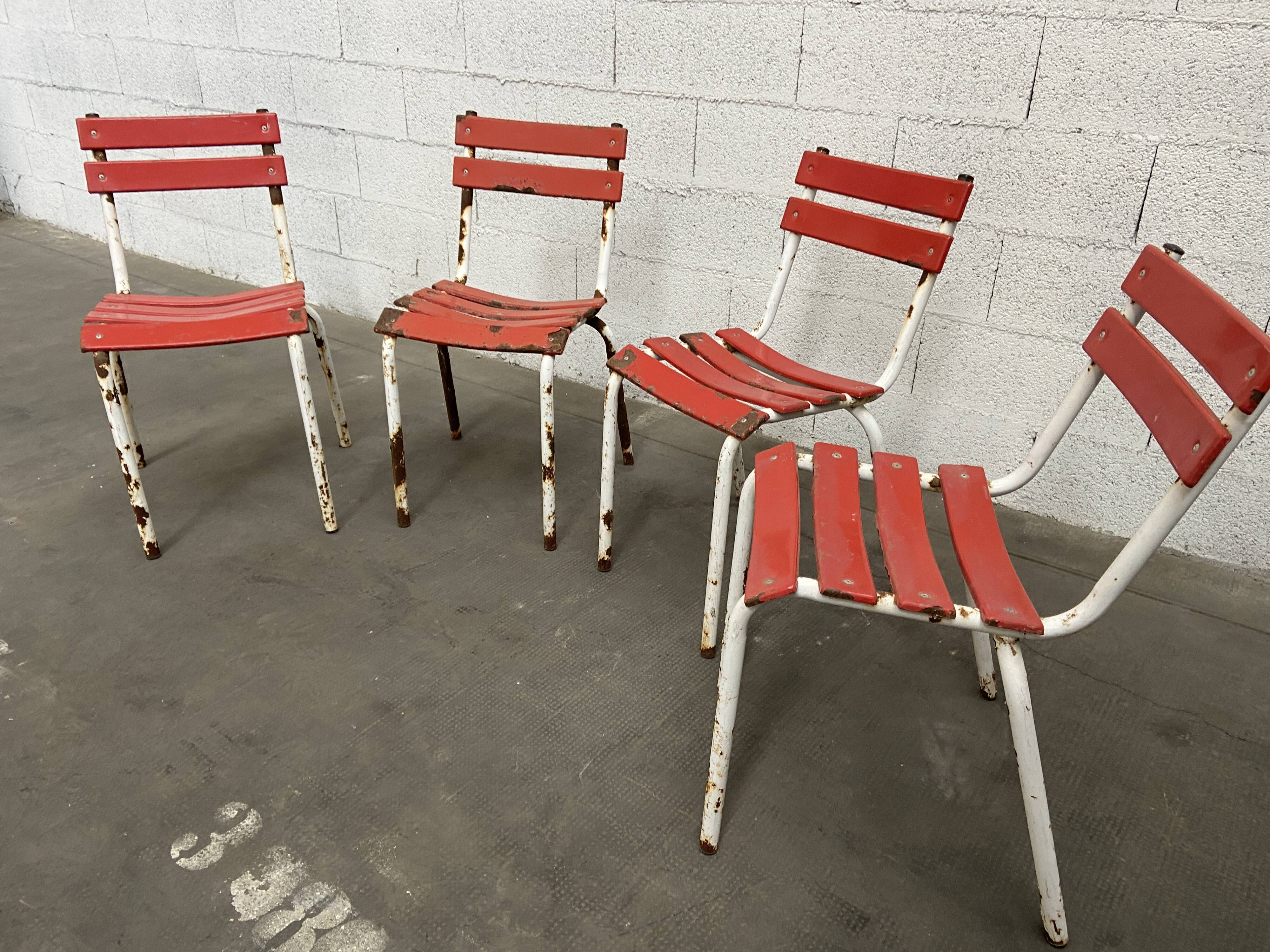 Set of 4 chairs of Café Tolix terrace French bistrot chairs 1960