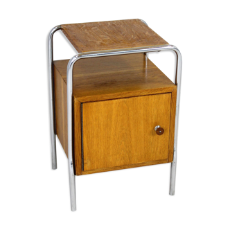 Table de chevet Bauhaus en acier tubulaire chromé, années 1940