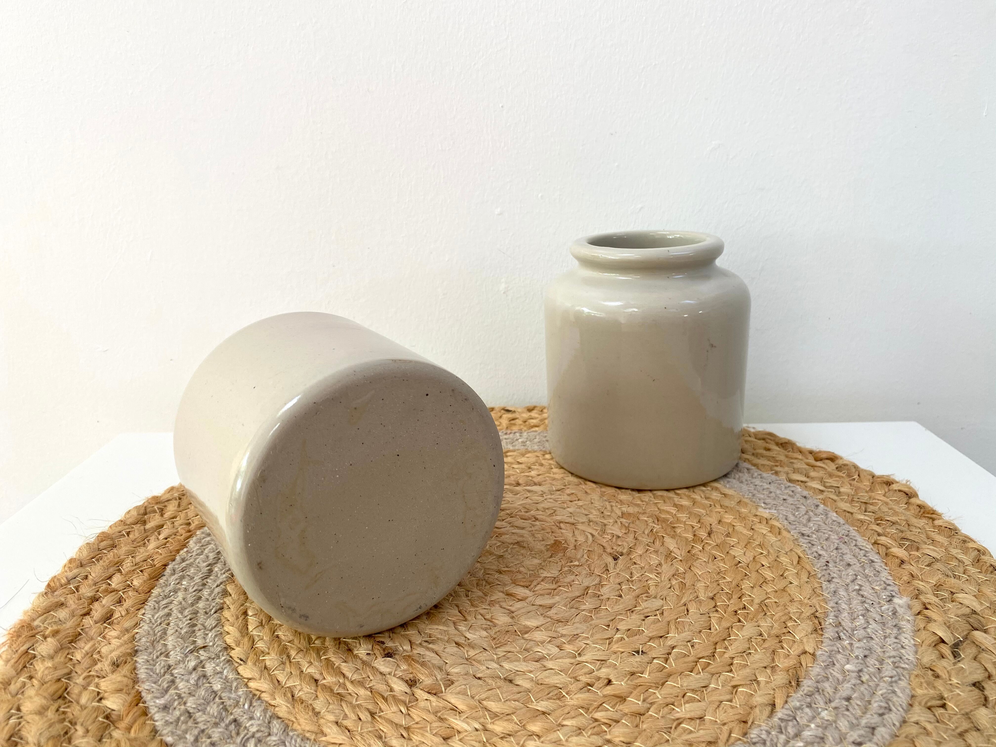 Set of 2 old stoneware mustard pots