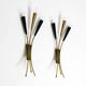 Two beautiful large Mid Century Modern brass 3-light cone wall lamps