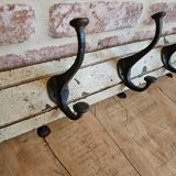 Solid teak coat hook with 4 double cast iron hooks