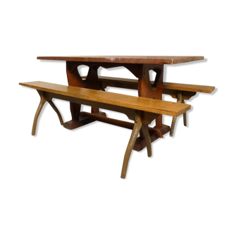 Brutalist table and two benches