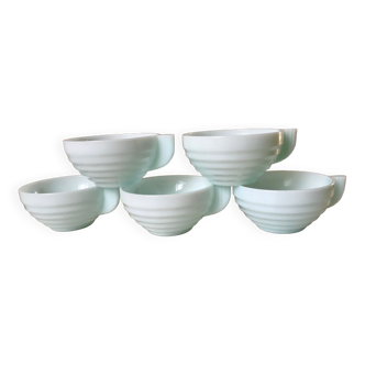 Set of 5 cups in mint green opaline / sky blue 60s-70s