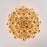 Brass ceiling light with cut glass flowers by Palwa, Germany, 1970s.
