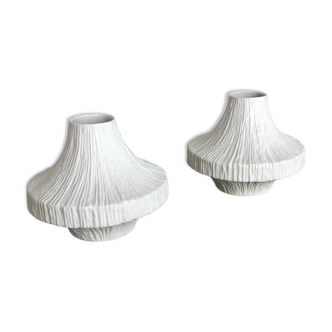 Set of 2 Porcelain Op Art "STONE" Vase by Heinrich Selb, Germany, 1970s