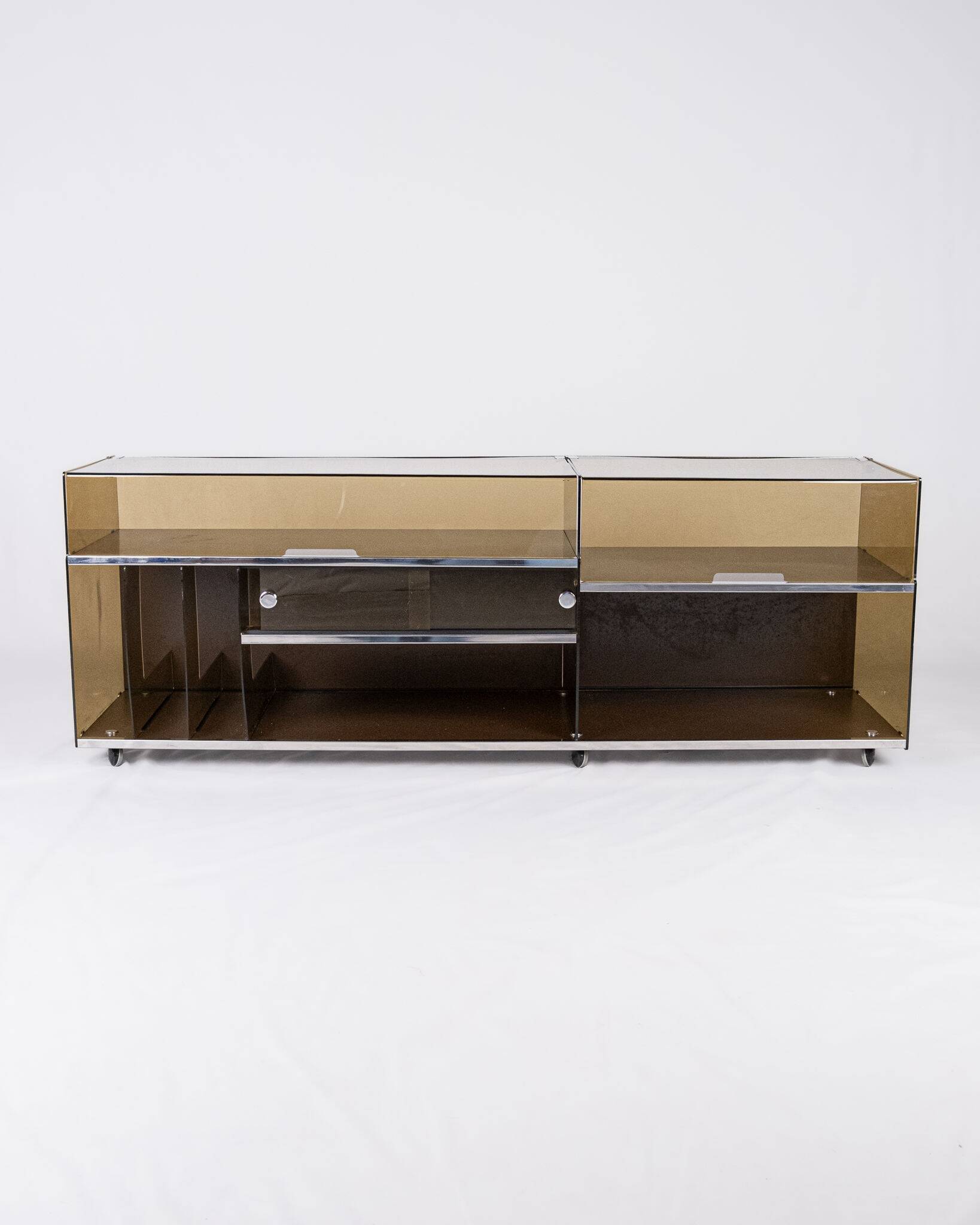 Enfilade or hi-fi unit in smoked plexiglass, France, 1970s