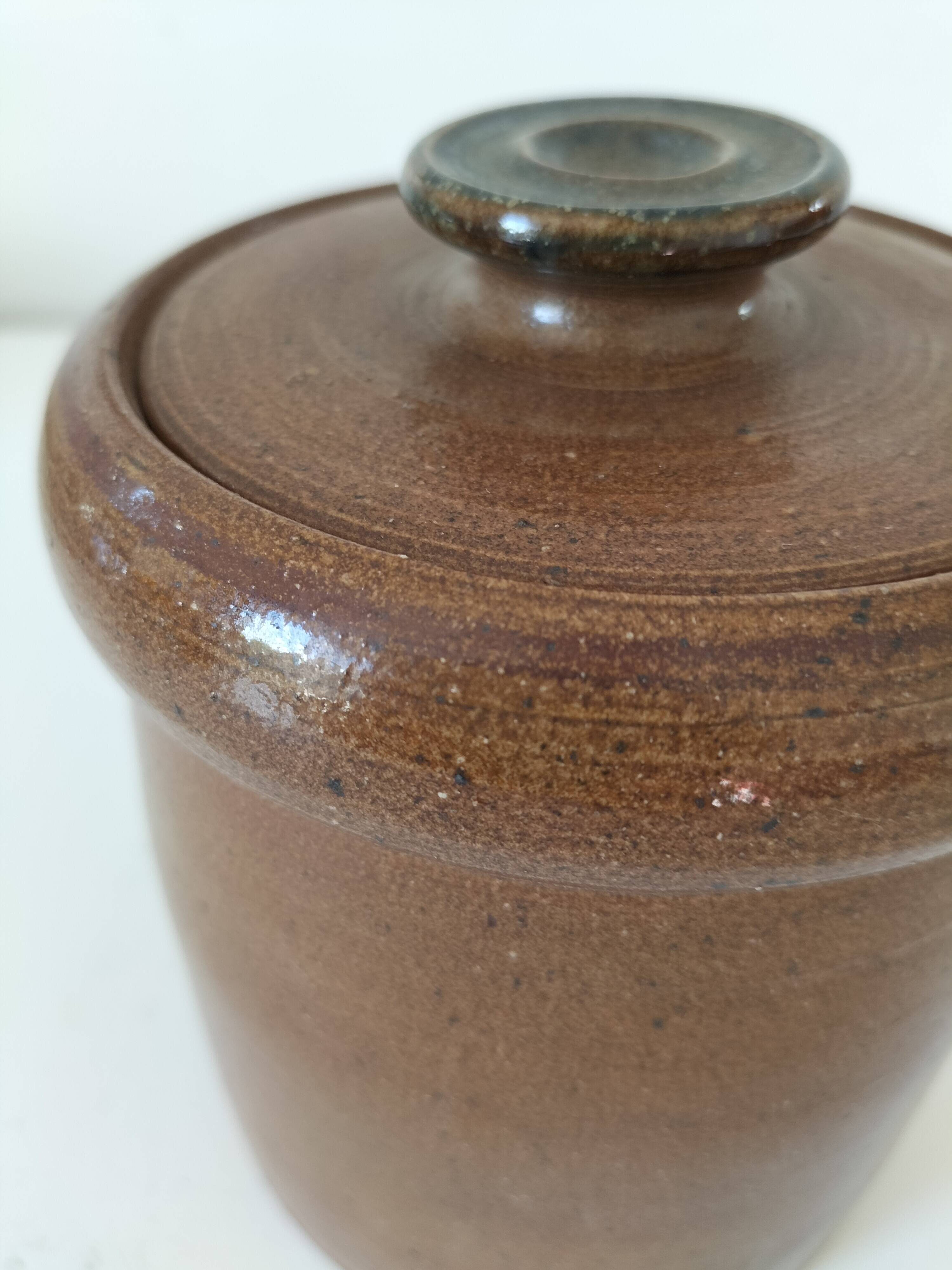 Vintage tea pot in brown flowered stoneware – La Poterie des Mottes – Saint-Amand