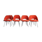 Ensemble de 8 chaises en acier chromé et laine orange, 1960