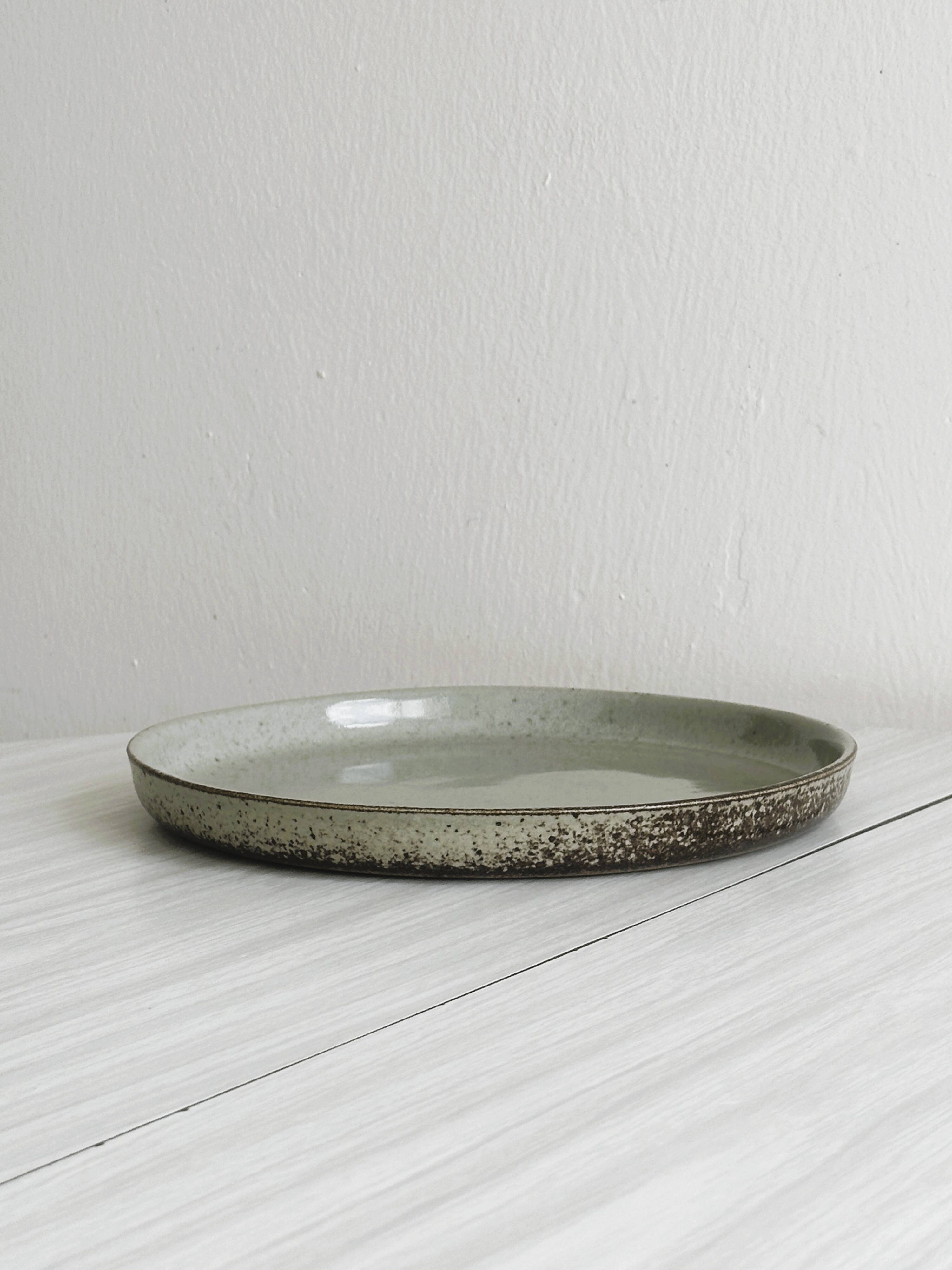 Handcrafted stoneware set of 6 liqueur glasses and matching plate