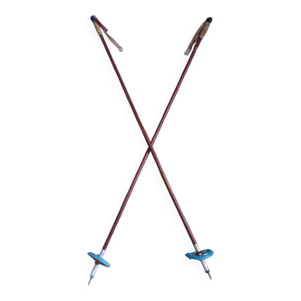 Paire de bâtons de skis vintage en roseau 130cm