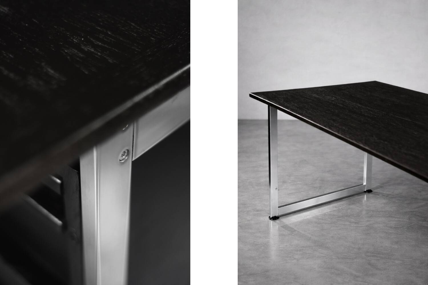 Vintage Mid-Century Danish Modern Minimalist Black Oak Desk with Chrome Base