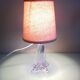 Bedside lamp with glass base and beige fabric lampshade / vintage 60s-70s
