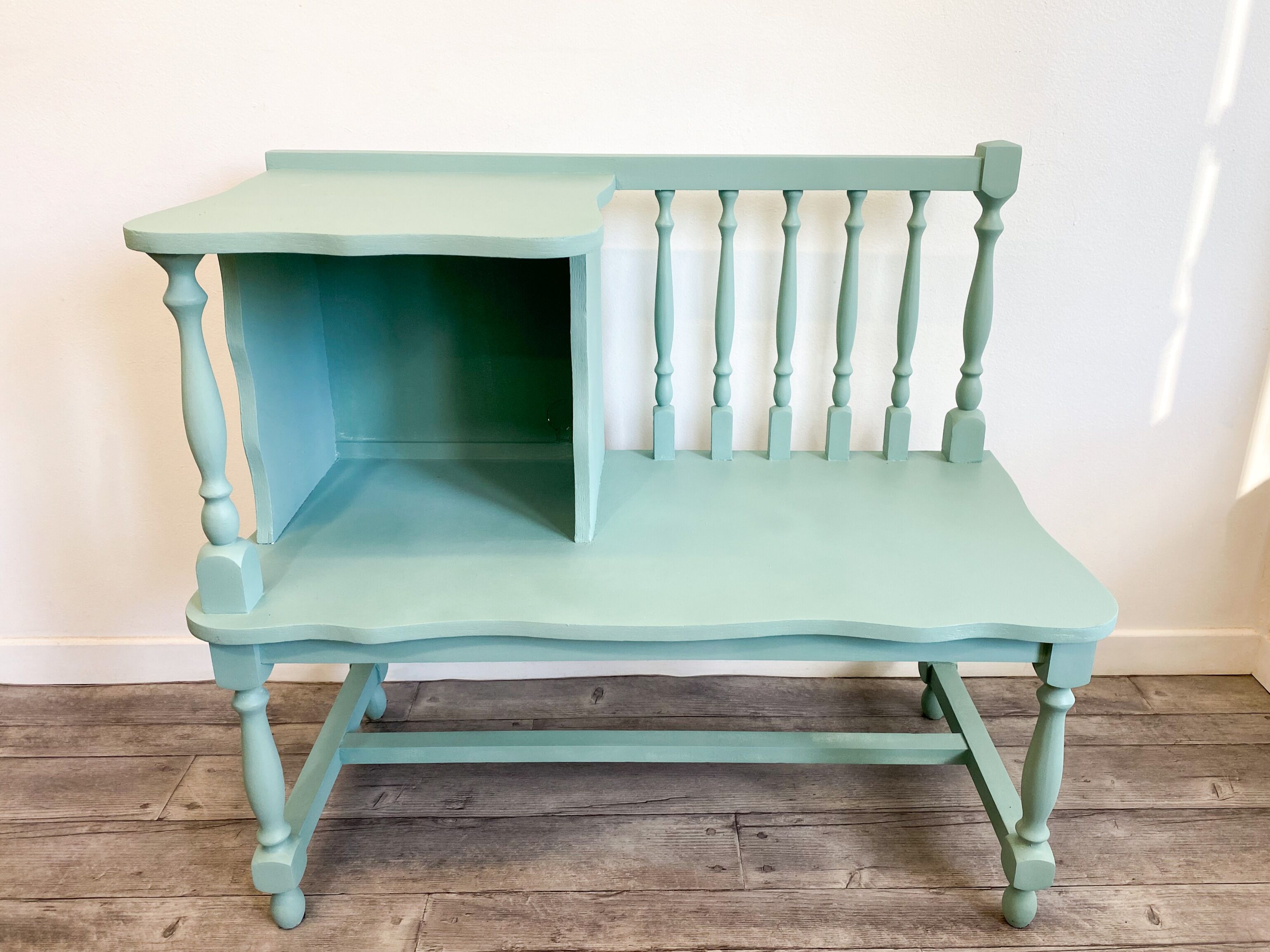 Restyled green phone bench and cushion