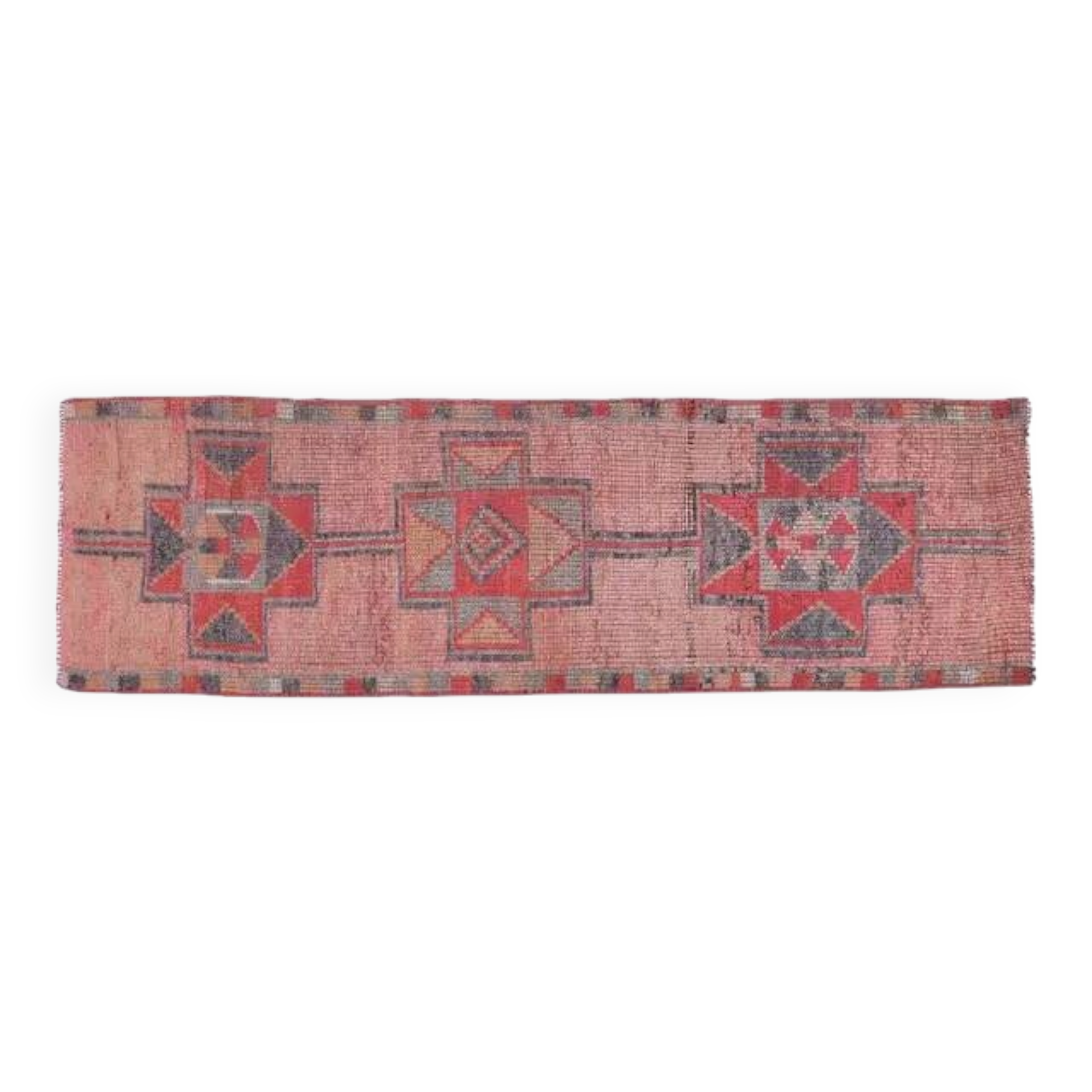 Pink Red Vintage Oushak Wool Turkish Runner Rug 83x305