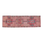 Tapis couloir turc vintage en laine Oushak rose rouge 83x305