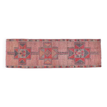Pink Red Vintage Oushak Wool Turkish Runner Rug 83x305