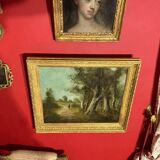 École de Barbizon signée, huile sur toile du 19e siècle représentant un paysage