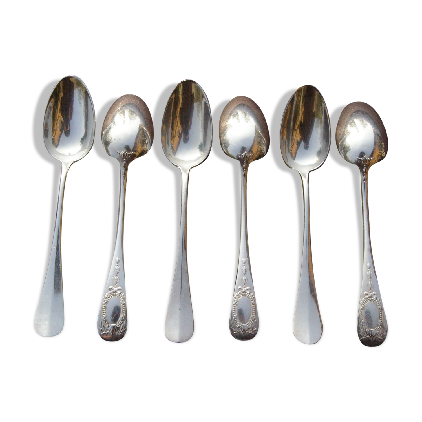 6 silver metal spoons Baguette Medallion