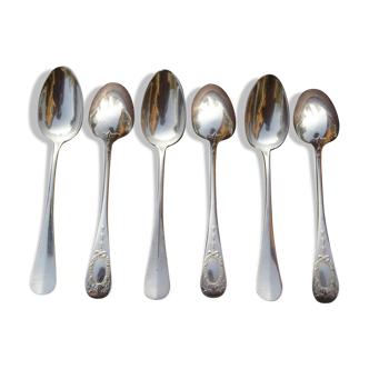 6 silver metal spoons Baguette Medallion