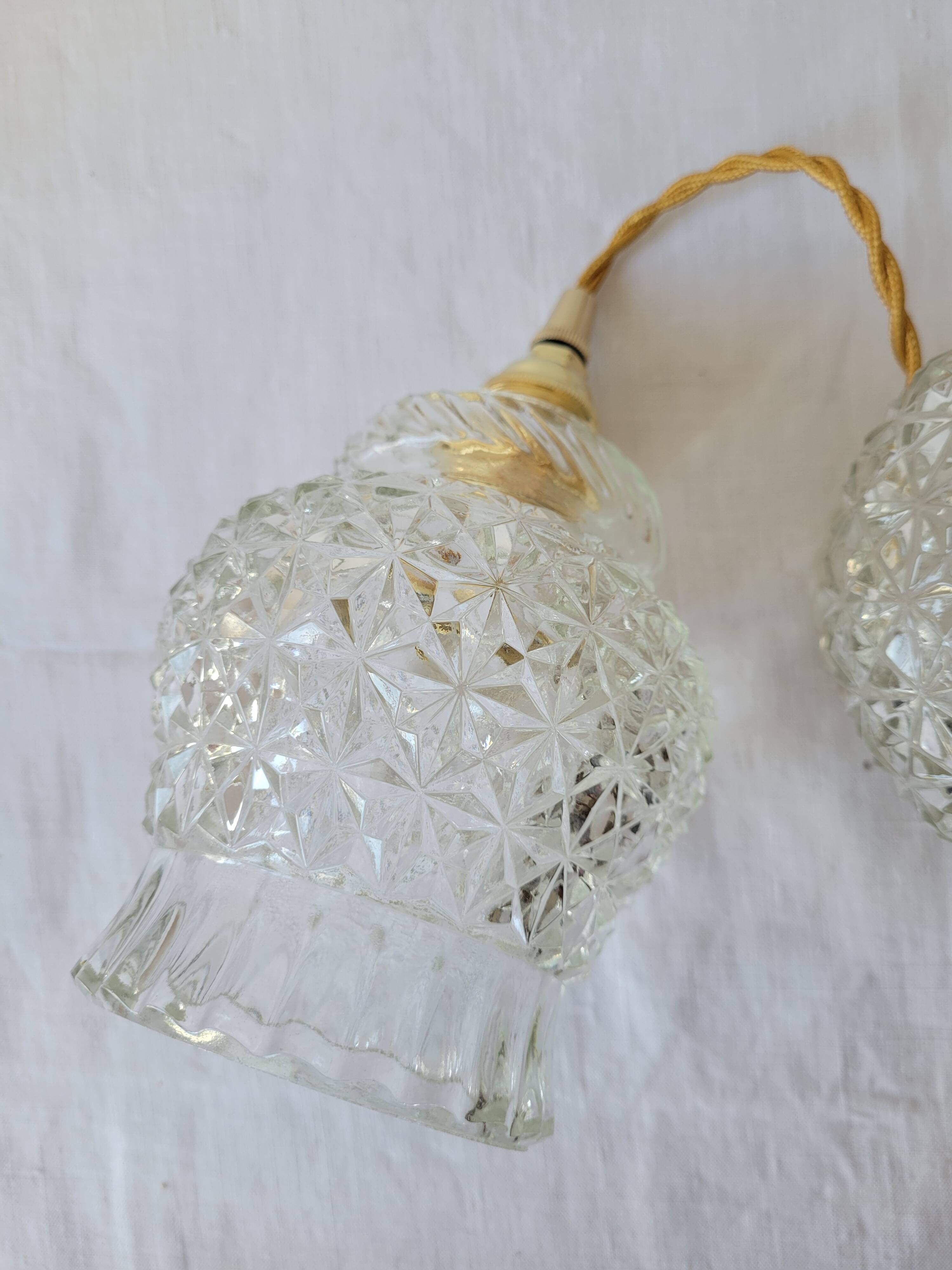 Duo of molded glass pendant lights