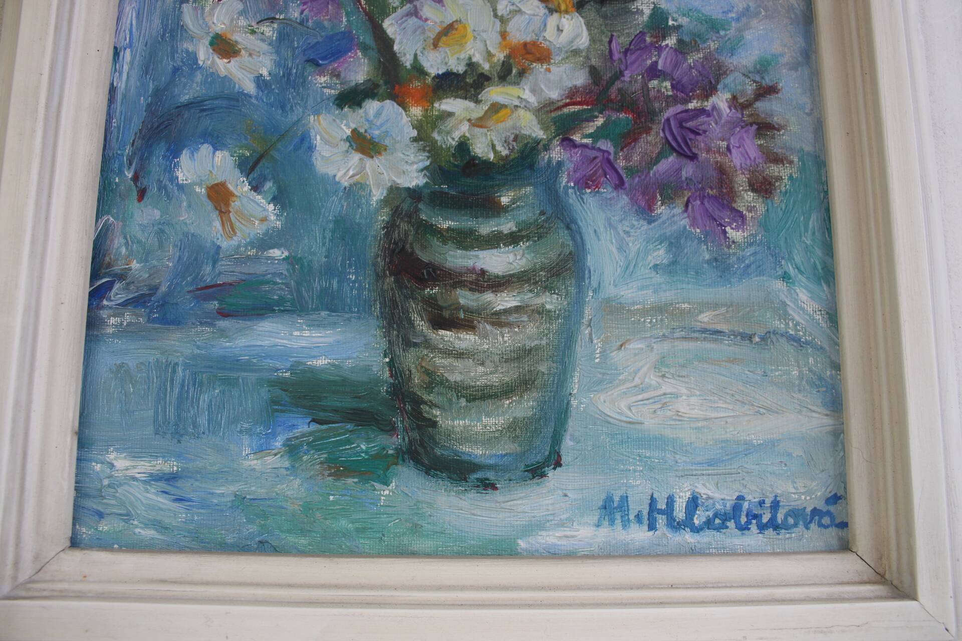 Hand Painted Painting, Oil on Canvas, Signed, Czechoslovakia, 1963