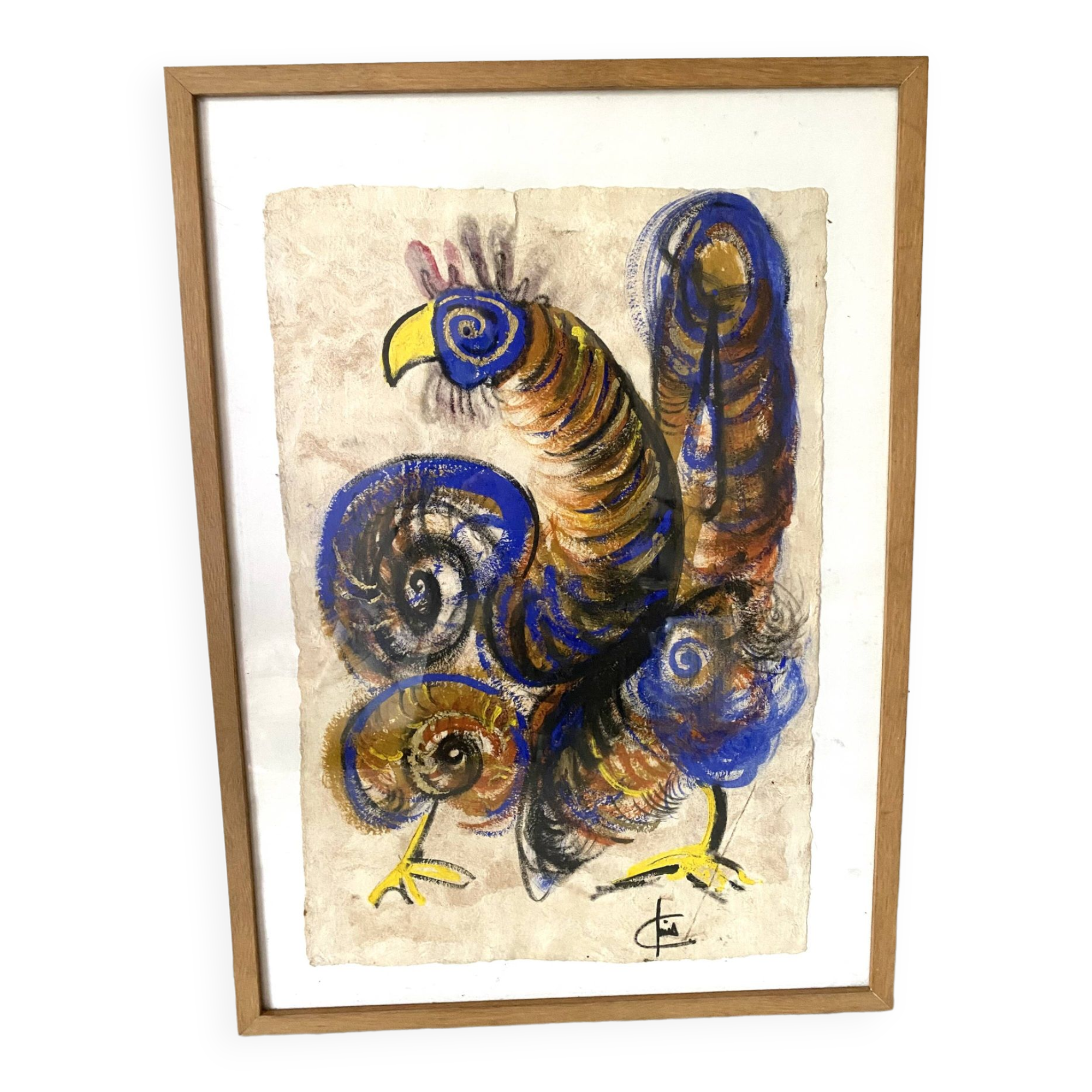 Rooster painting gouache on paper, modern school