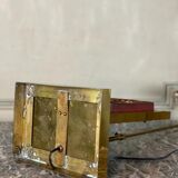 Laiton table lamp, laqué wood plate and golden china circa 1980