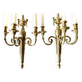Pair of monumental wall sconces in gilded bronze, Louis X style.