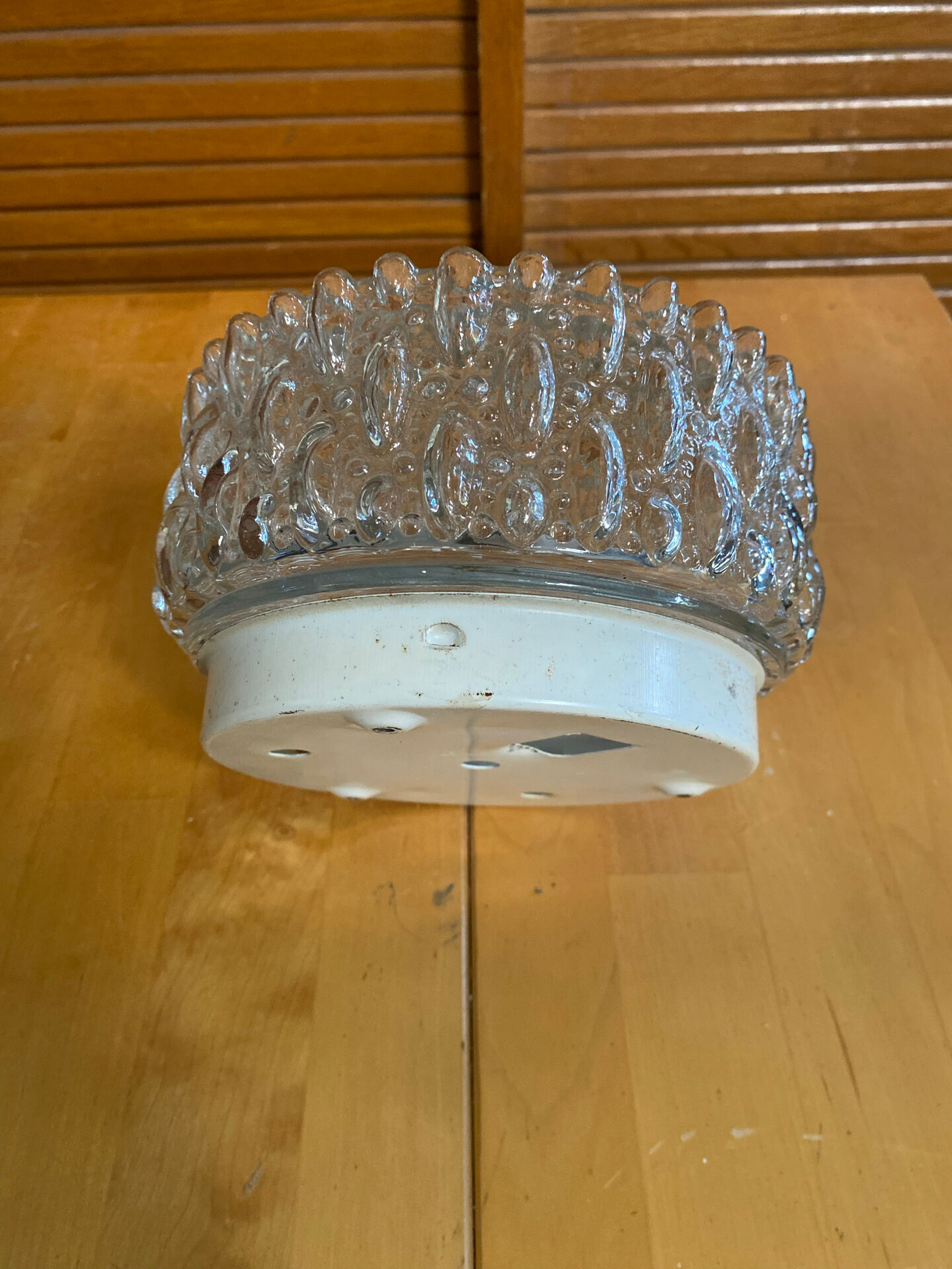 Vintage Ceiling Light Fixture with Moulded Glass + White Metal Support Mid-Century