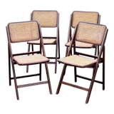 Set of 4 folding chairs wood and canning of the 70s