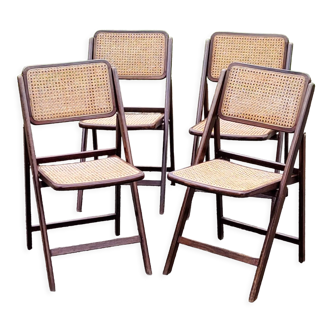 Set de 4 chaises pliantes bois et cannage des années 70