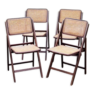 Set of 4 folding chairs wood and canning of the 70s