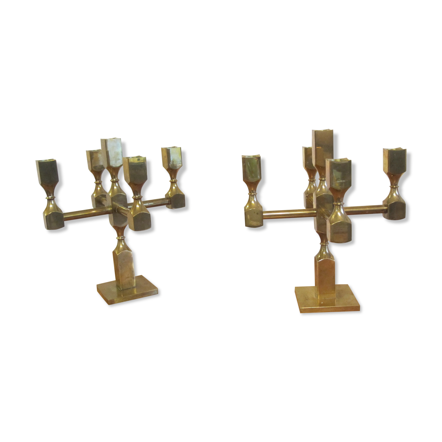 Pair of solid brass candlesticks by Lars Bergsten for Gusum