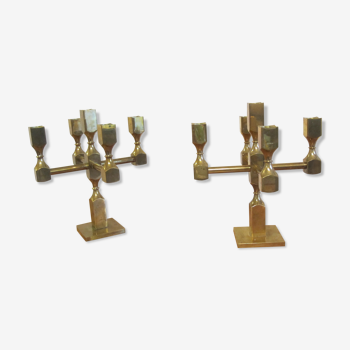 Pair of solid brass candlesticks by Lars Bergsten for Gusum