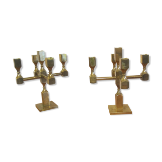 Pair of solid brass candlesticks by Lars Bergsten for Gusum