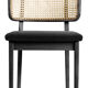 Chaise cannage bois noir velours gris chic