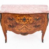 Chest of drawers with intarsia and marble top, France, circa 1880.