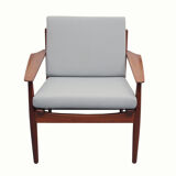 Fauteuil teck des années 1960 en gris, Arne Vodder