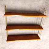 Etagère murale vintage en teck et laiton doré style String Tomado