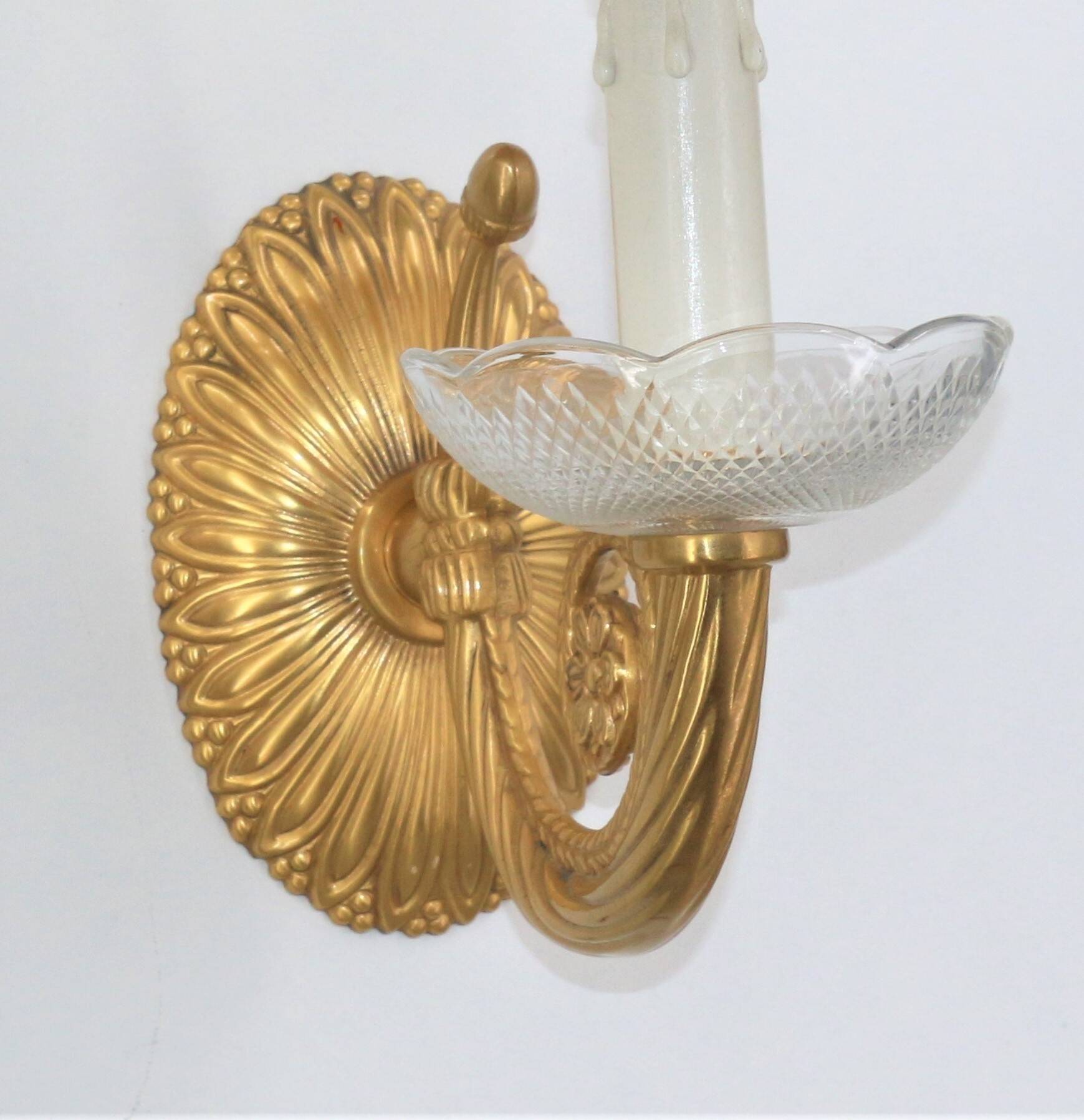 Pair of Twisted Gilt Bronze Wall Lamp & Pleated Lampshade