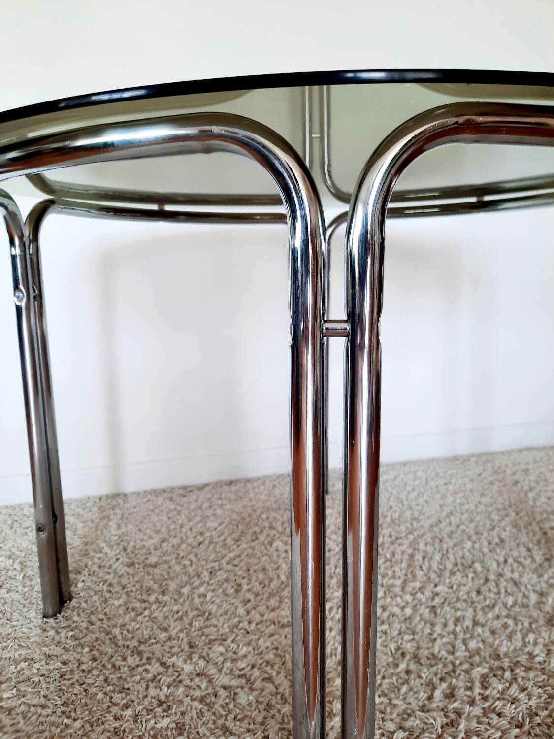 Space Age dining table smoked glass - chrome 70's
