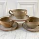 Set of 3 large tea cups and their saucers in artisanal sandstone 70s