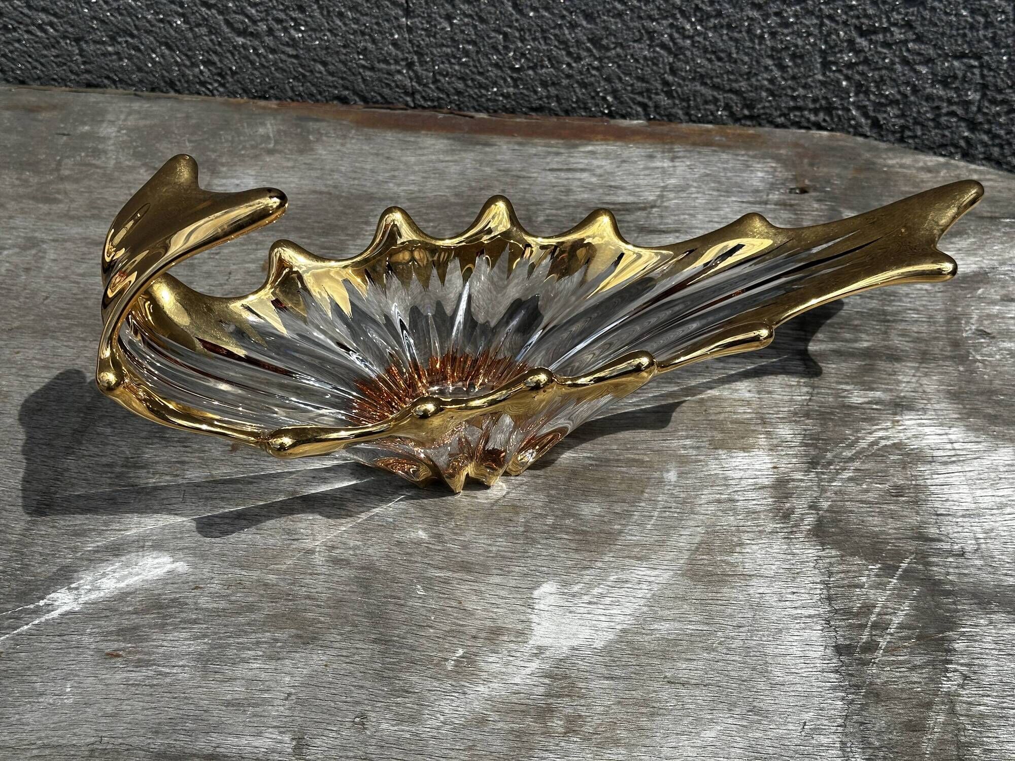 Centre de table / vide poche vintage cristal cofrac transparent et or - 60´