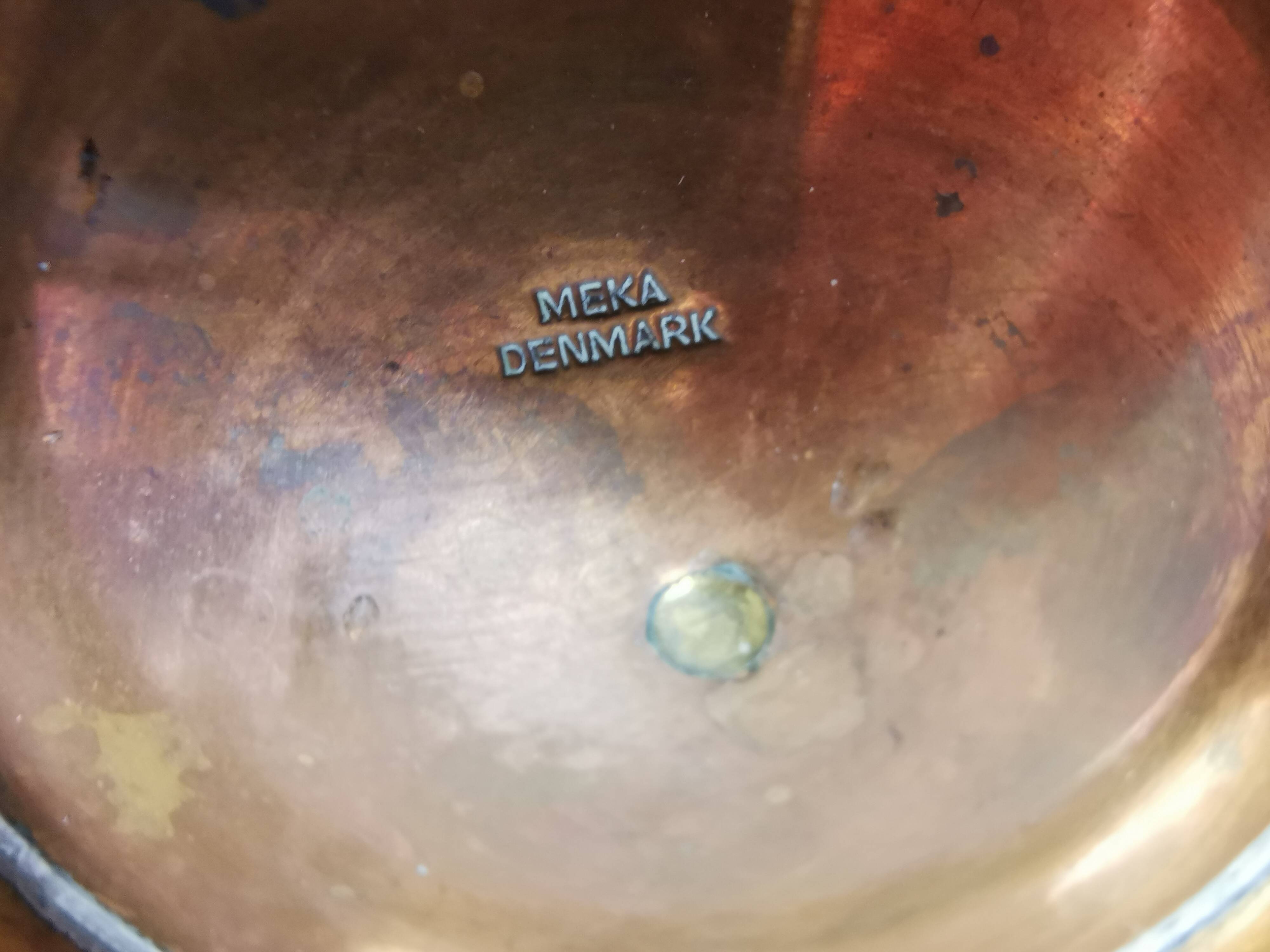 Set of candlesticks. Made of copper and blue/black enamel. From Danish Meka (1951 - 1989)