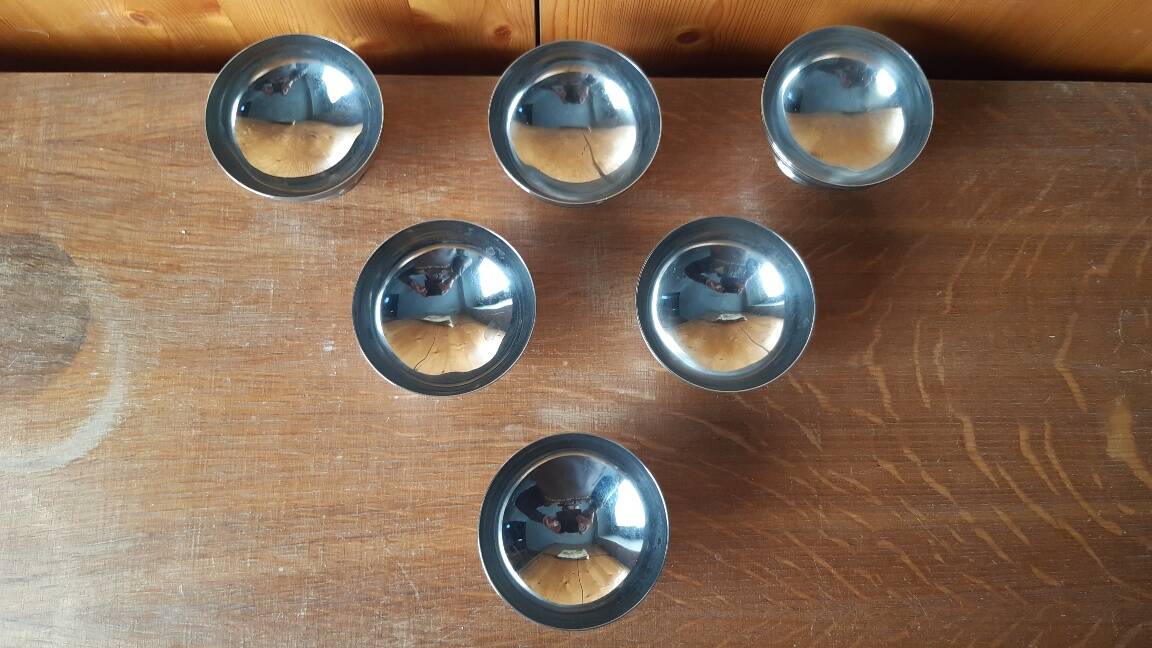 6 vintage stainless steel ice cream cups, France
