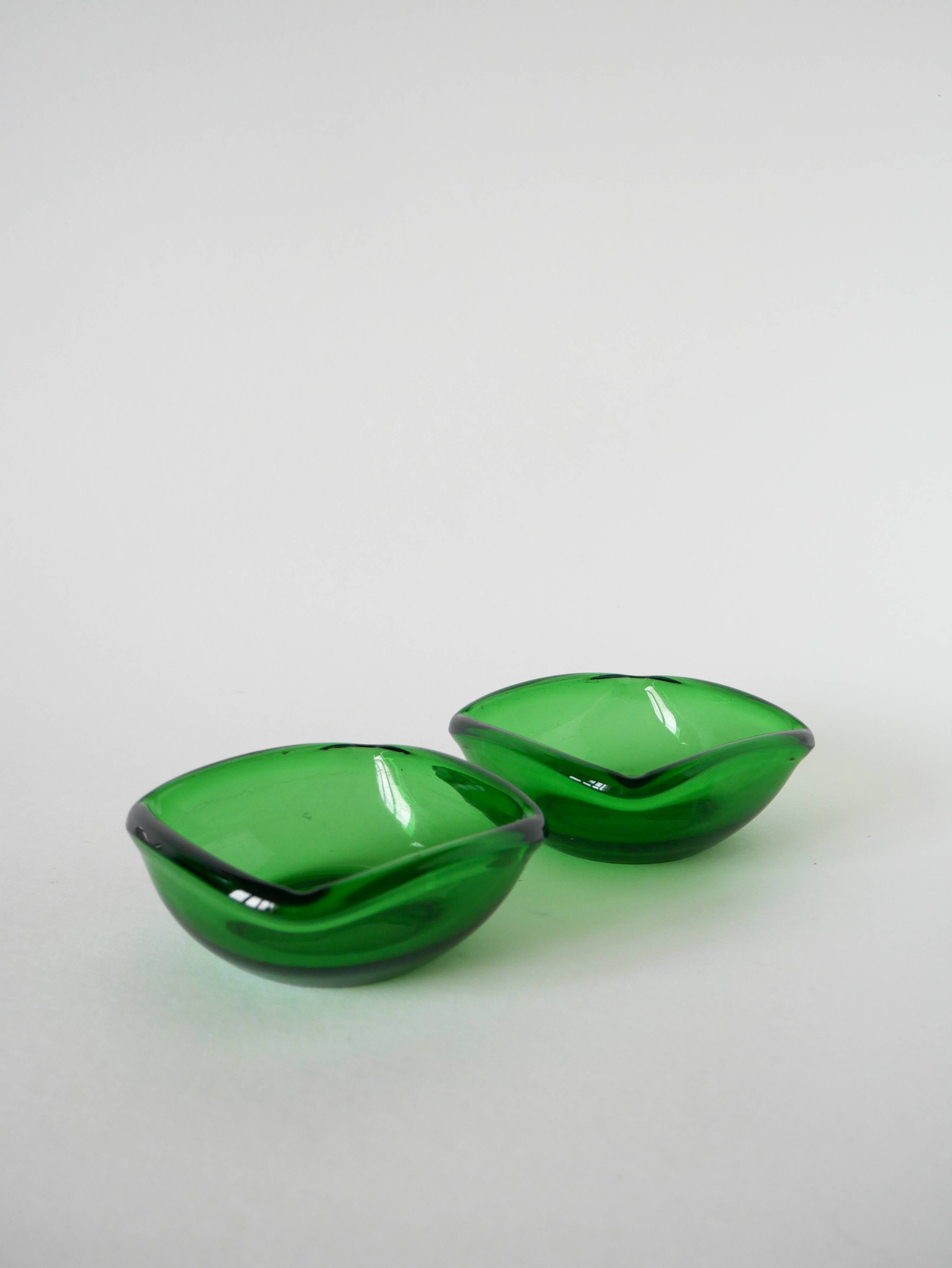 Pair of green colored glass storage compartments, in the Murano style, 1970