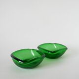 Pair of green colored glass storage compartments, in the Murano style, 1970