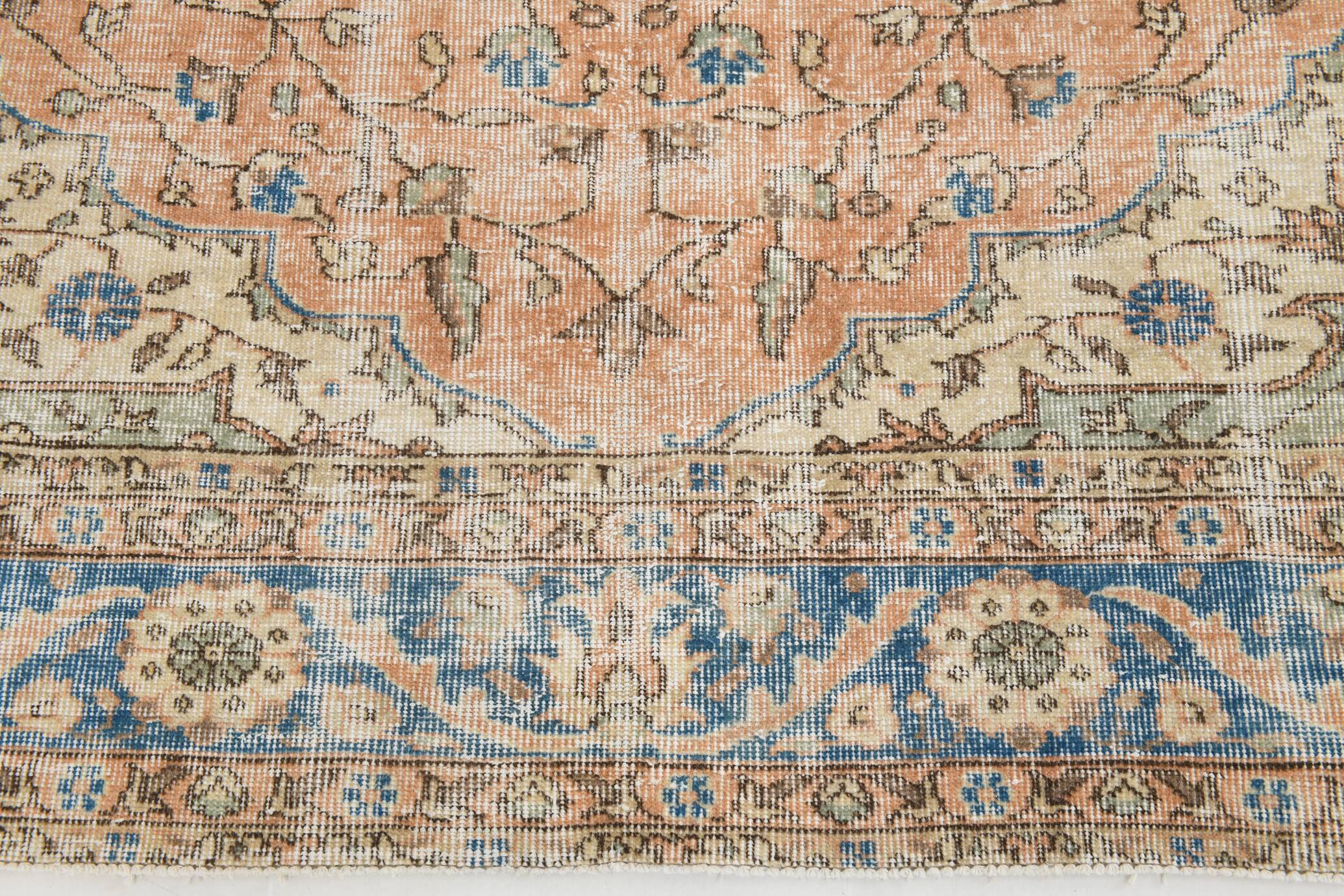 7x10 Turkish Blue & Peach Handmade Persian Rug, 220x304Cm