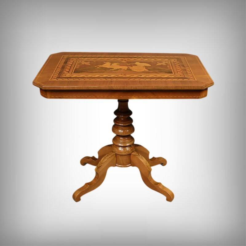 Living room table in cherry and walnut, Restoration style – late 19th century